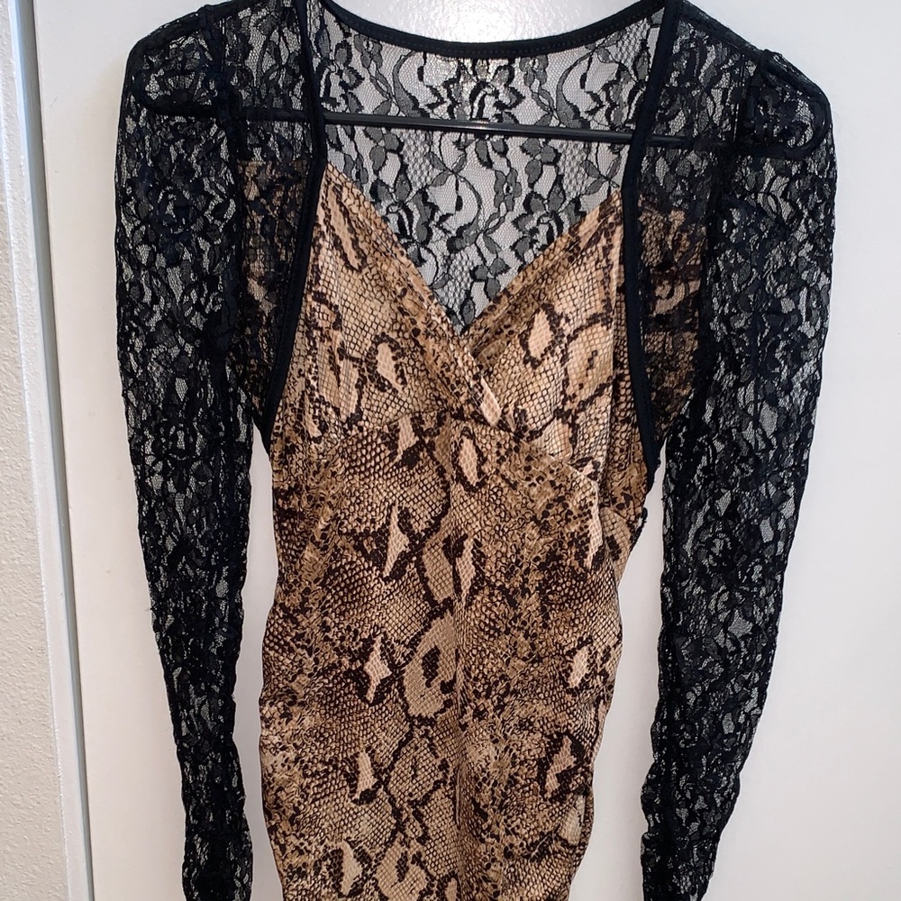 Snake Print Dress with Lace Sleeves